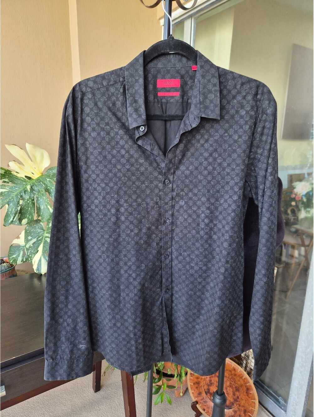HUGO Hugo Boss Extra Slim Fit Black Floral Shirt Size L